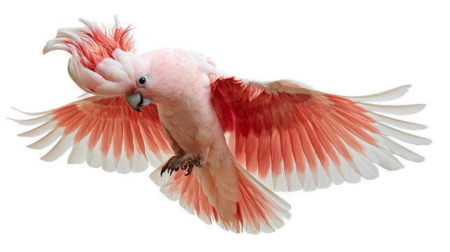 Major Mitchell cockatoo with pink and white plumage flying with wings spread