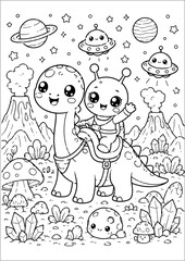 Obraz premium Cute Kawaii Alien Space Adventures Coloring Book for Kids