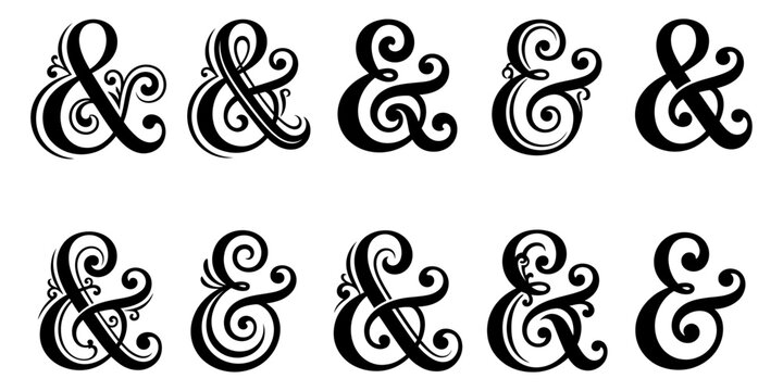 Decorative Ampersand Symbols in Flourished Calligraphic Styles