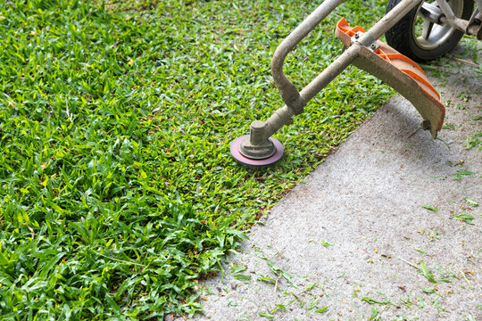 Walk behind string mower is generally safe to use near a concrete walkway and reduced risk of severe kinetic injuries.