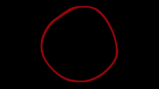 Abstract glowing red led dot matrix ring loop background, cyber digital circle halo