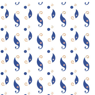 Blue paisley pattern with dots and swirls