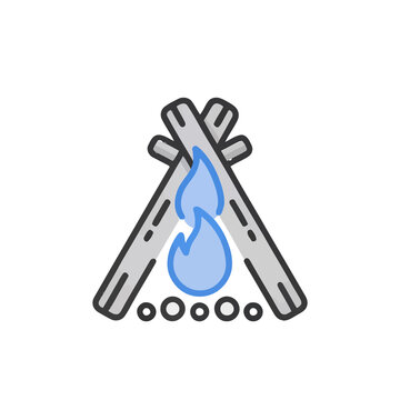 Campfire icon with blue flames