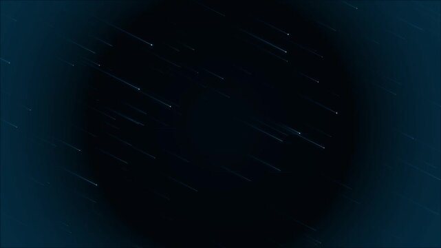 Abstract dark blue background with streaks of blue glowing dots, motion blur effect, digital art, space or galaxy concept