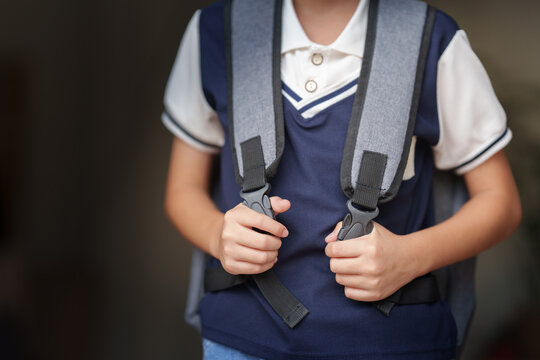 Asian schoolboy wearing backpack for back to school preparation