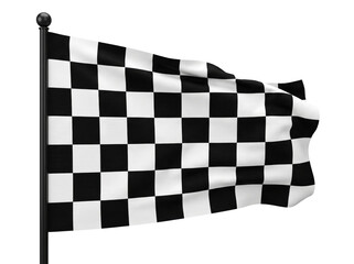 Obraz premium Checkered Racing Flag Waving on a Dark Pole