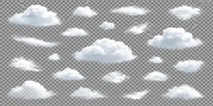 Collection of various white clouds on a with fluffy clouds transparent background design elements graphic resources summer sky blue sky high altitude