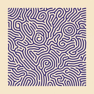 Turing pattern organic line art, abstract reaction diffusion texture on beige background, intricate maze-like generative design for modern branding