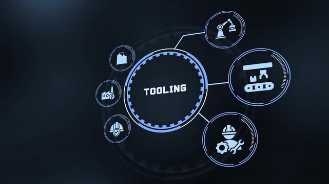 Digital Tooling Concept Displaying Industrial Equipment Icons and Modern Manufacturing Interface