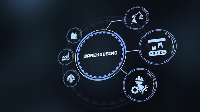 Digital Warehousing Concept Displaying Smart Logistics Icons and Modern Supply Chain Interface