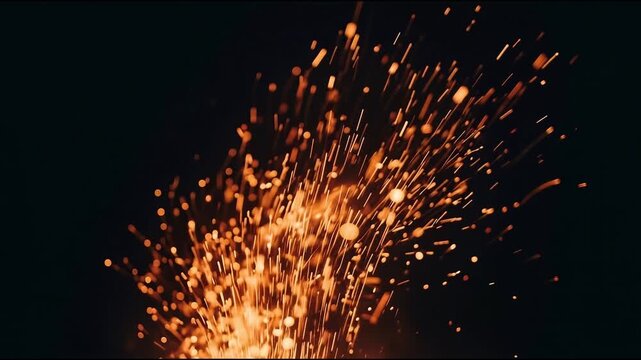 Sparkling Fireworks Burst Animation Against a Dark Night Sky, Creating a Dynamic and Festive Visual Effect. Motion Graphics, Looping Firework Display.