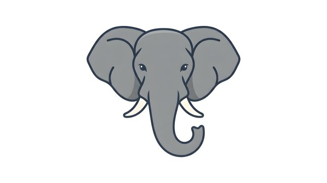Minimalist gray elephant head illustration with large ears and white tusks isolated on a plain background for creative design projects