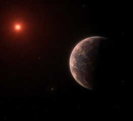 Fototapeta premium Distant Exoplanet Orbiting a Red Dwarf Star in Deep Space