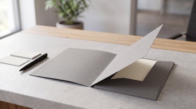 Blank open presentation folder mockup on office desk