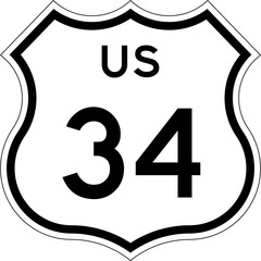 Blank US Route 34 Shield Emblem Road Sign Vector Illustration © Georgina Luvandwa