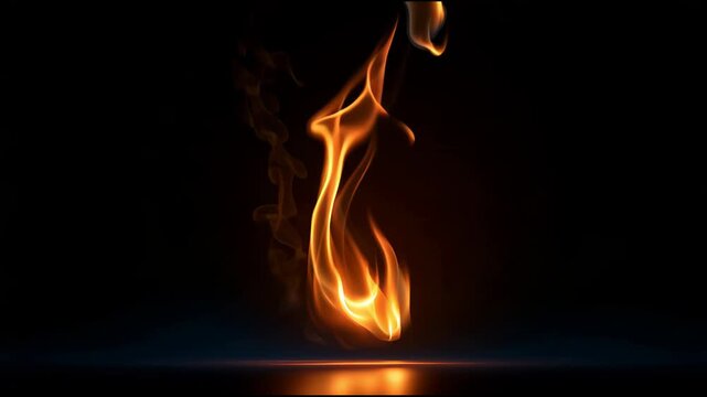 A single flame of fire burns steadily against a solid black background, showing bright orange and yellow tones rising and flickering in a close-up view
