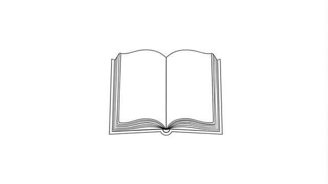 Open book icon gradually reveals detailed pages on a white background. opening reveal unfolding transition animation minimalist geometric monochrome flat design line art vector graphic