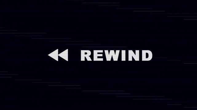 Rewind media icon text on dark minimalist digital background retro video playback interface design