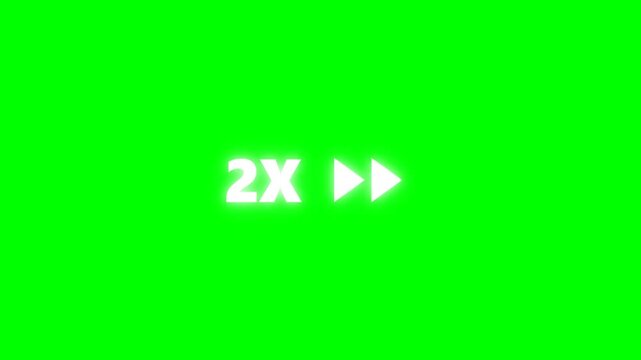Fast Forward 2x Speed White Icon Animation on Green Screen Chroma Key Background