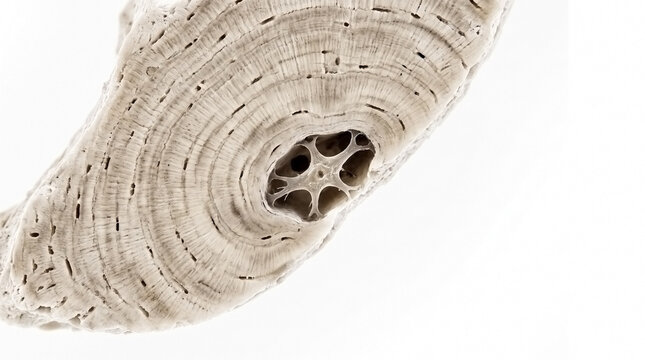 Close-up microscopic detail of a single osteon in human bone tissue with compact bone human anatomy bone structure medical biol