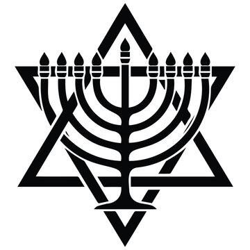 Hanukkah menorah candelabra with David star vector illustration silhouette for holy holiday.