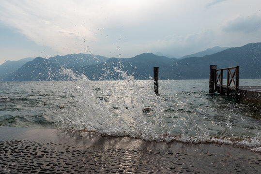 Panoramic view of Malcesine town and Lake Garda, Italy
