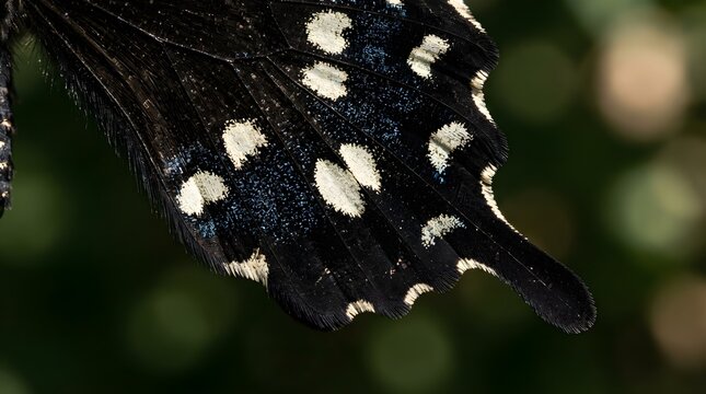 Close up detail of a black swallowtail butterfly wing pattern