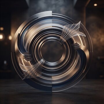 Metallic circular frame with concentric rings and decorative elements circular design bronze finis