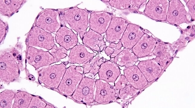 Microscopic view of hepatocytes arranged in liver tissue cords with hepatocytes microscopic histology microscope pathology
