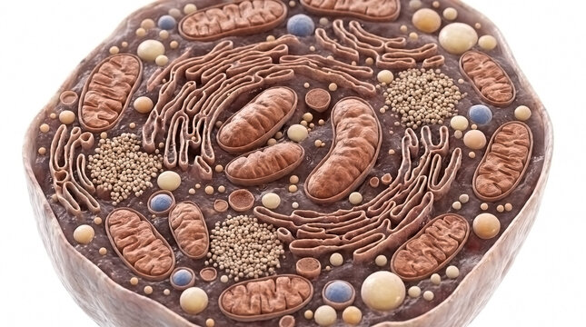 3D scientific model of a eukaryotic cell showing organelles and nucleus with eukaryotic organelles mitochondria scientific