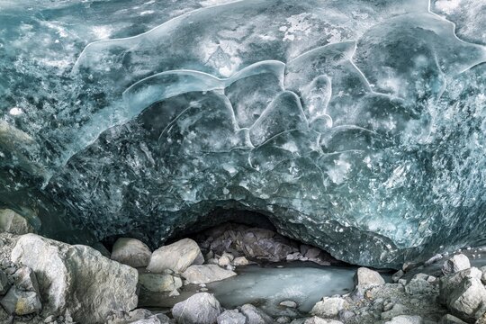 Glacier cave, ice cave, Morteratsch glacier, Engadine, Grisons, Switzerland