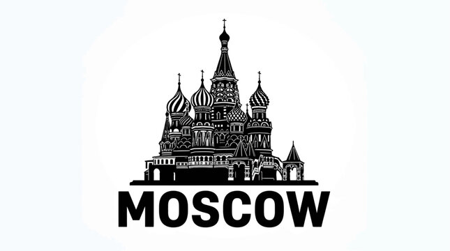 Saint Basil's Cathedral silhouette stands above Moscow typography.