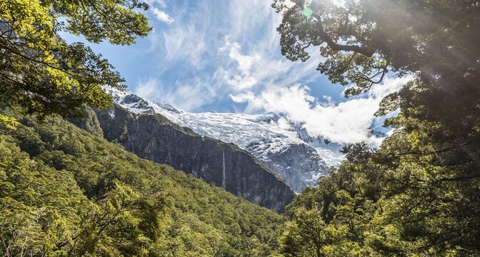 Waterfall, Rob Roy Glacier, Mount Aspiring National Park, Otago, Southland, New Zealand