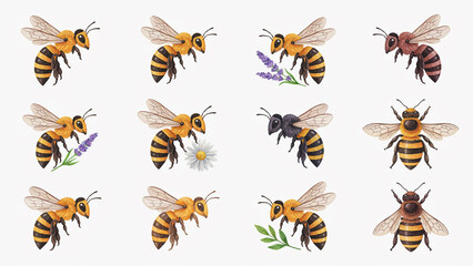 Obraz premium Funny Cartoon Insects Collection Set with Bees, Butterfly, Ant, Beetle, Fly, Mosquito and Spider Vector Illustrations for Nature and Design
