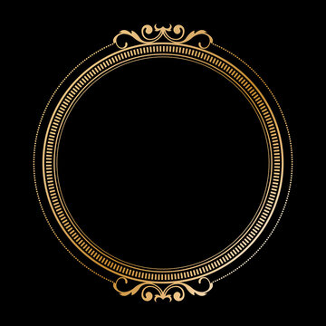 Elegant Golden Vintage Round Ornamental Frame on Black Background. llustration for Greeting, Card, Book Cover and Invitation. 42