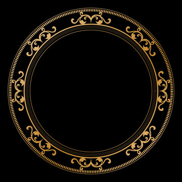 Elegant Golden Vintage Round Ornamental Frame on Black Background. llustration for Greeting, Card, Book Cover and Invitation. 54