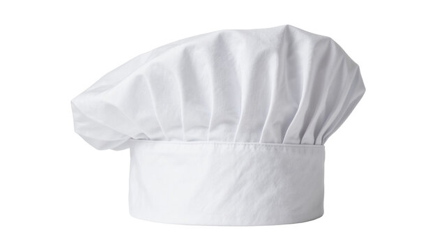 White pleated chef hat with fabric texture, isolated on transparent background