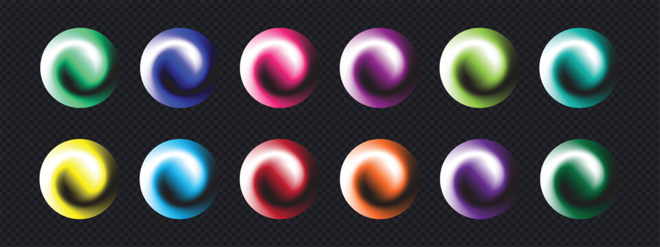 Glossy Colorful Spheres Set Vector Illustration Swirl Marbles Orbs Icon Collection