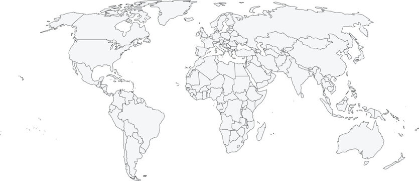 Modern Equal Earth Projection World Map Line Art | Minimalist vector outline map of the world using the Equal Earth projection method to display continents and countries at their true relative sizes