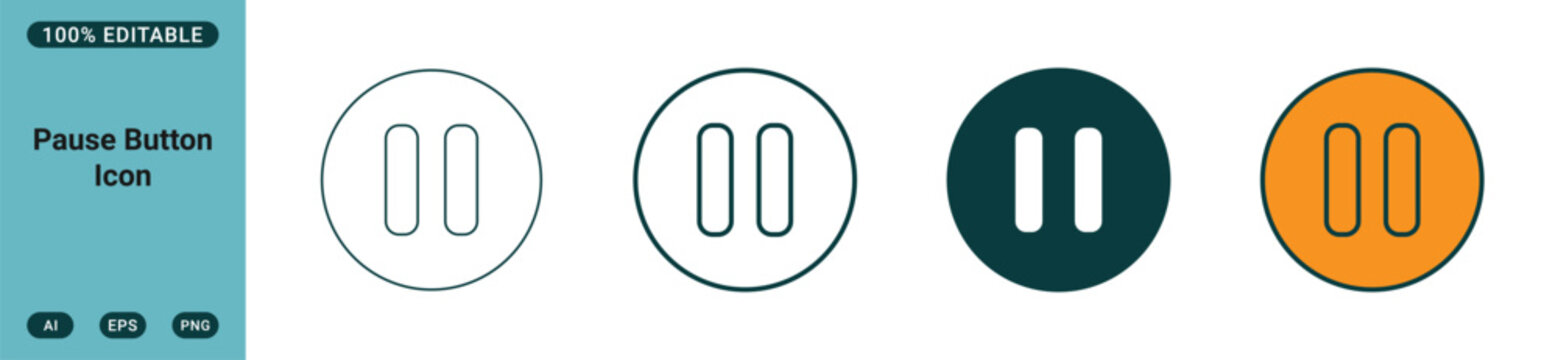 pause button icons in various styles, including outline, solid, and colored designs for user interface and media player applications