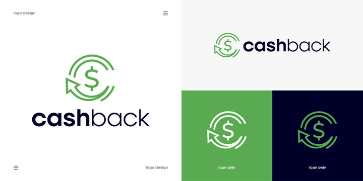 Cashback Logo Design, Money Return and Financial Savings Concept, Dollar Sign with Circular Arrow Indicator Icon, Vector.