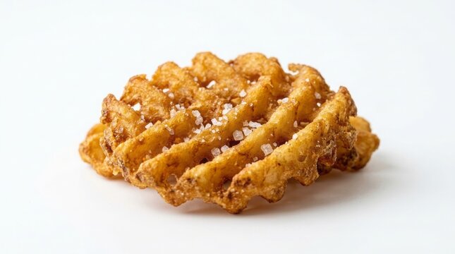Crispy Golden Crisscut Waffle Fries Isolated on White Background