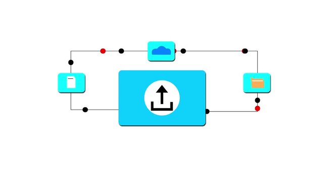 upload icon moving up and down with cloud file transfer network line motion graphics animation.