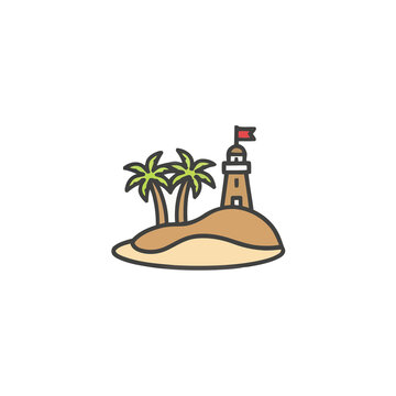 Island with palm trees and lighthouse icon