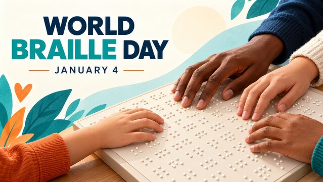 World Braille Day January 4 Diverse Hands Learning Braille Together on Tactile Reading Board