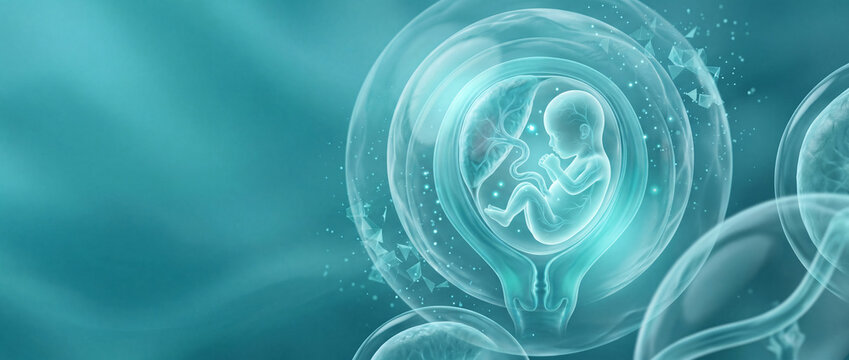 Human fetus growth and embryo development medical science concept banner