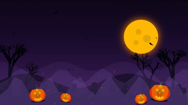 Spooky Halloween Graveyard with Glowing Pumpkins and Full Moon 4K Animation