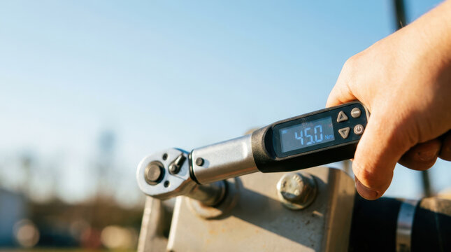 Digital torque wrench measures mechanical force during equipment maintenance, with artificial intelligence supporting oil and gas service work