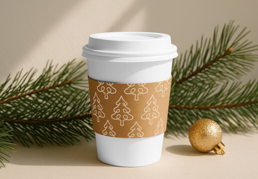 Festive Paper Coffee Cup Mockup PSD