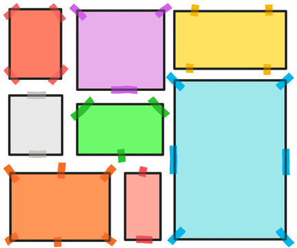 Colorful sticky notes and memo papers taped on wall vector set